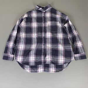 Old Navy Flannel Shirt Women's Size Large Boyfriend Fit Purple Plaid Long Sleeve